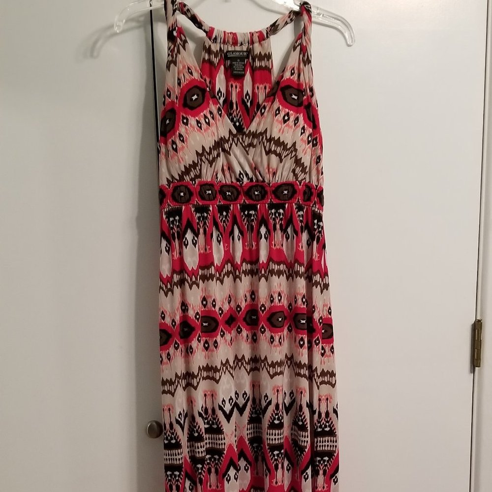 Glamour sleeveless V neck dress, size 10, African print